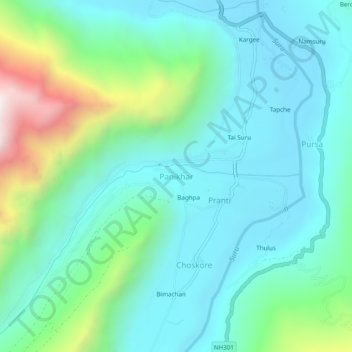 Mappa topografica Panikhar, altitudine, rilievo