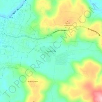 Mappa topografica Sparta Hills, altitudine, rilievo