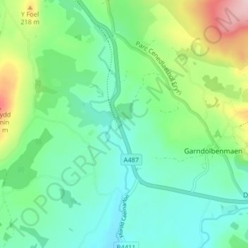 Mappa topografica Bryncir, altitudine, rilievo