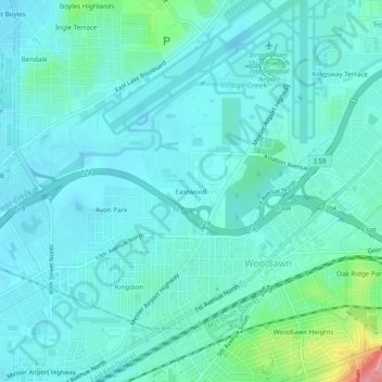 Mappa topografica Eastwood, altitudine, rilievo