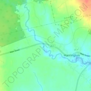 Mappa topografica Harrington, altitudine, rilievo