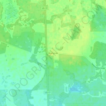 Mappa topografica Buchanan, altitudine, rilievo