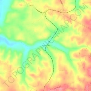 Mappa topografica Goodrich, altitudine, rilievo
