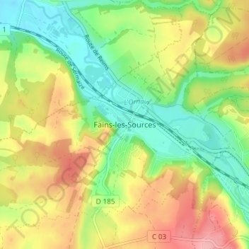 Mappa topografica Fains-les-Sources, altitudine, rilievo