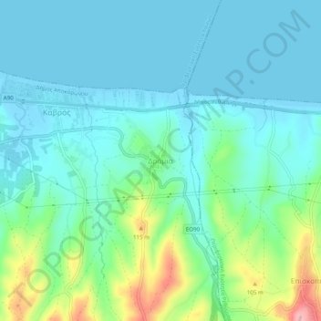 Mappa topografica Dramia, altitudine, rilievo