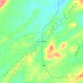 Mappa topografica Blue Springs, altitudine, rilievo