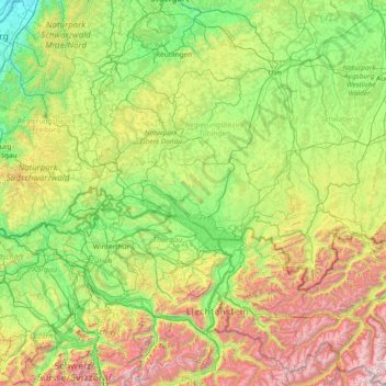 Mappa topografica Linzgau, altitudine, rilievo