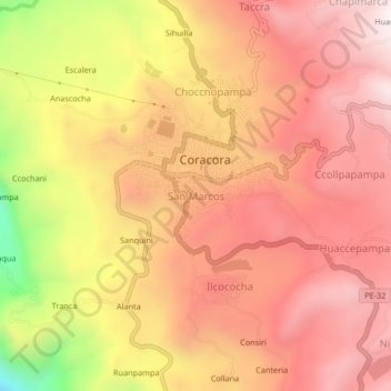 Mappa topografica San Marcos, altitudine, rilievo