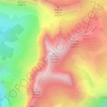 Mappa topografica Tête du Colonney, altitudine, rilievo