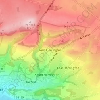 Mappa topografica West Horrington, altitudine, rilievo