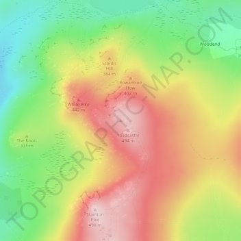 Mappa topografica Woodend Height, altitudine, rilievo