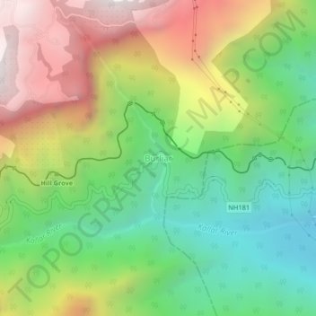 Mappa topografica Burliar, altitudine, rilievo