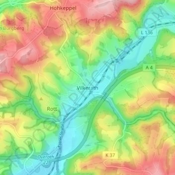 Mappa topografica Vilkerath, altitudine, rilievo
