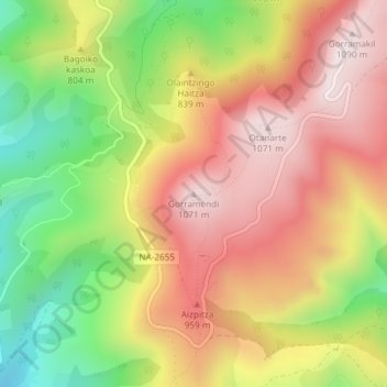 Mappa topografica Gorramendi, altitudine, rilievo