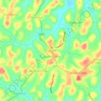 Mappa topografica Dwaraka, altitudine, rilievo