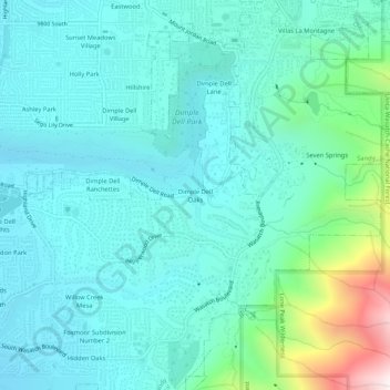 Mappa topografica Dimple Dell Oaks, altitudine, rilievo
