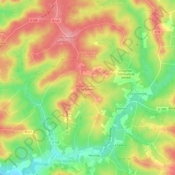 Mappa topografica Peynon - Commune de Semens, altitudine, rilievo
