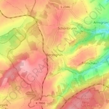 Mappa topografica Bernsgrün, altitudine, rilievo
