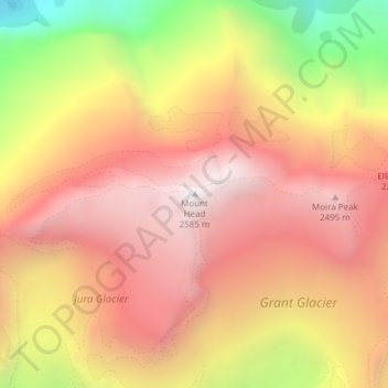 Mappa topografica Mount Head, altitudine, rilievo