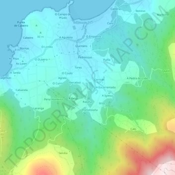 Mappa topografica Carantoña, altitudine, rilievo