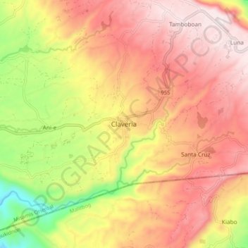 Mappa topografica Claveria, altitudine, rilievo