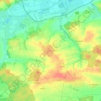 Mappa topografica Großberghofen, altitudine, rilievo