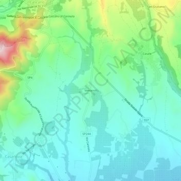 Mappa topografica Ventaroli, altitudine, rilievo