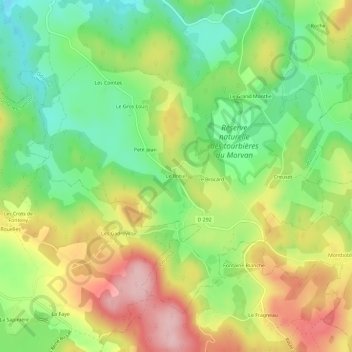 Mappa topografica Le Breuil, altitudine, rilievo