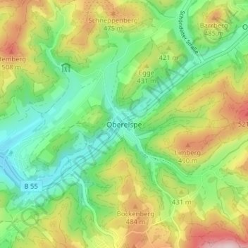 Mappa topografica Oberelspe, altitudine, rilievo