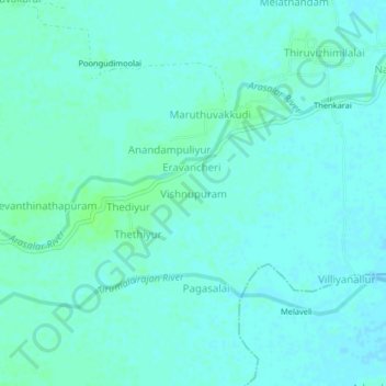 Mappa topografica Vishnupuram, altitudine, rilievo