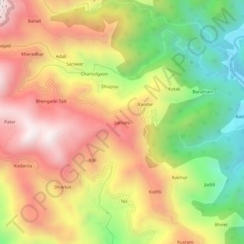 Mappa topografica Jakhani, altitudine, rilievo