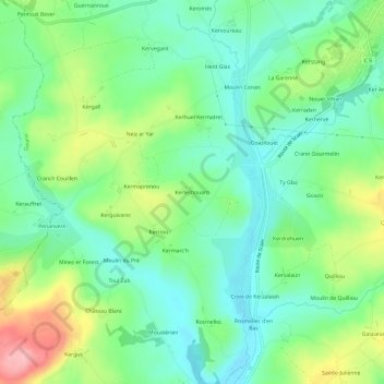 Mappa topografica Kerleshouarn, altitudine, rilievo
