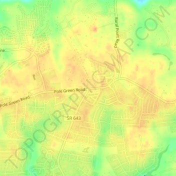 Mappa topografica Pole Green, altitudine, rilievo