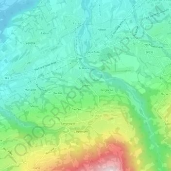 Mappa topografica Zottier, altitudine, rilievo