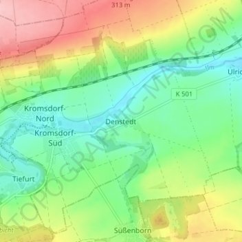 Mappa topografica Denstedt, altitudine, rilievo