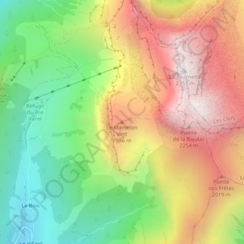 Mappa topografica Le Mamelon Vert, altitudine, rilievo