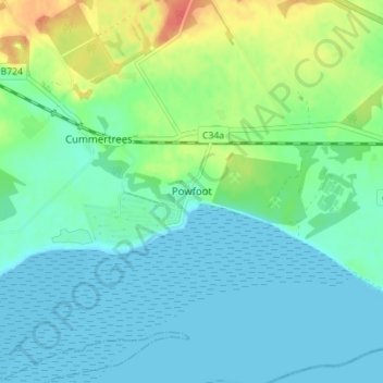 Mappa topografica Powfoot, altitudine, rilievo