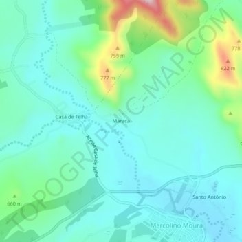 Mappa topografica Maraca, altitudine, rilievo