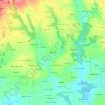 Mappa topografica Kervoelic, altitudine, rilievo