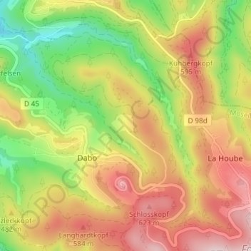 Mappa topografica Rothenbuhl, altitudine, rilievo