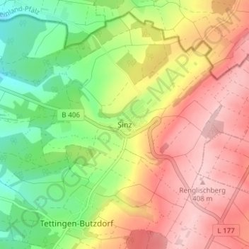 Mappa topografica Sinz, altitudine, rilievo