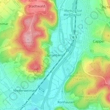 Mappa topografica Gisselberg, altitudine, rilievo