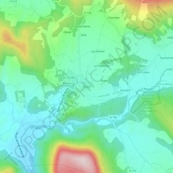 Mappa topografica Oryant, altitudine, rilievo