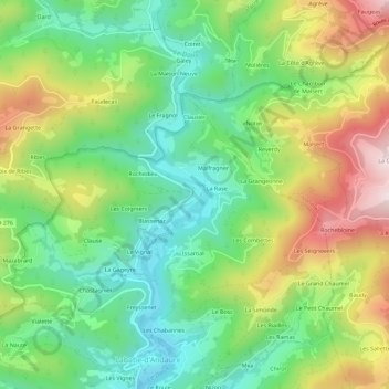 Mappa topografica Ploye, altitudine, rilievo