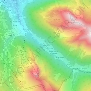 Mappa topografica Le Crêt, altitudine, rilievo
