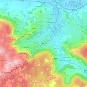 Mappa topografica Chazat, altitudine, rilievo
