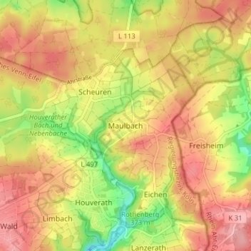 Mappa topografica Maulbach, altitudine, rilievo
