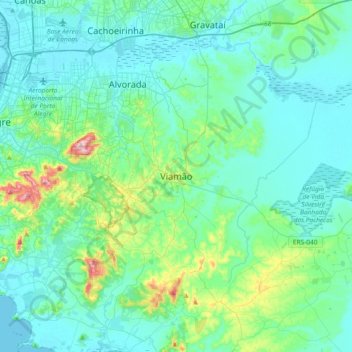 Mappa topografica Viamão, altitudine, rilievo