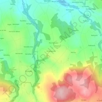 Mappa topografica Kerangueven, altitudine, rilievo