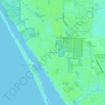 Mappa topografica Manasota, altitudine, rilievo